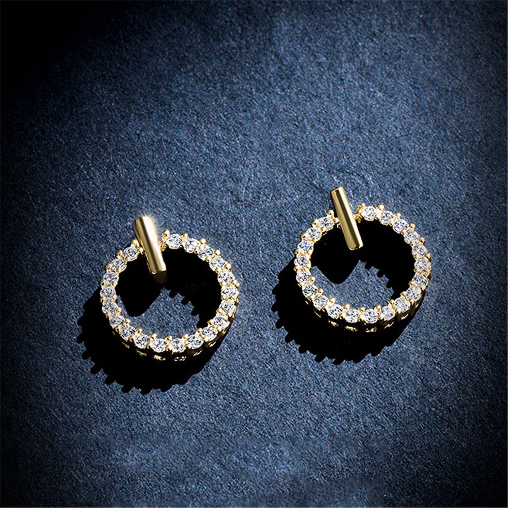 1 Pasang Simple Korean Shiny Rhinestone Circle Drop Exquisite Mini Anting Studs Girl Gift-7