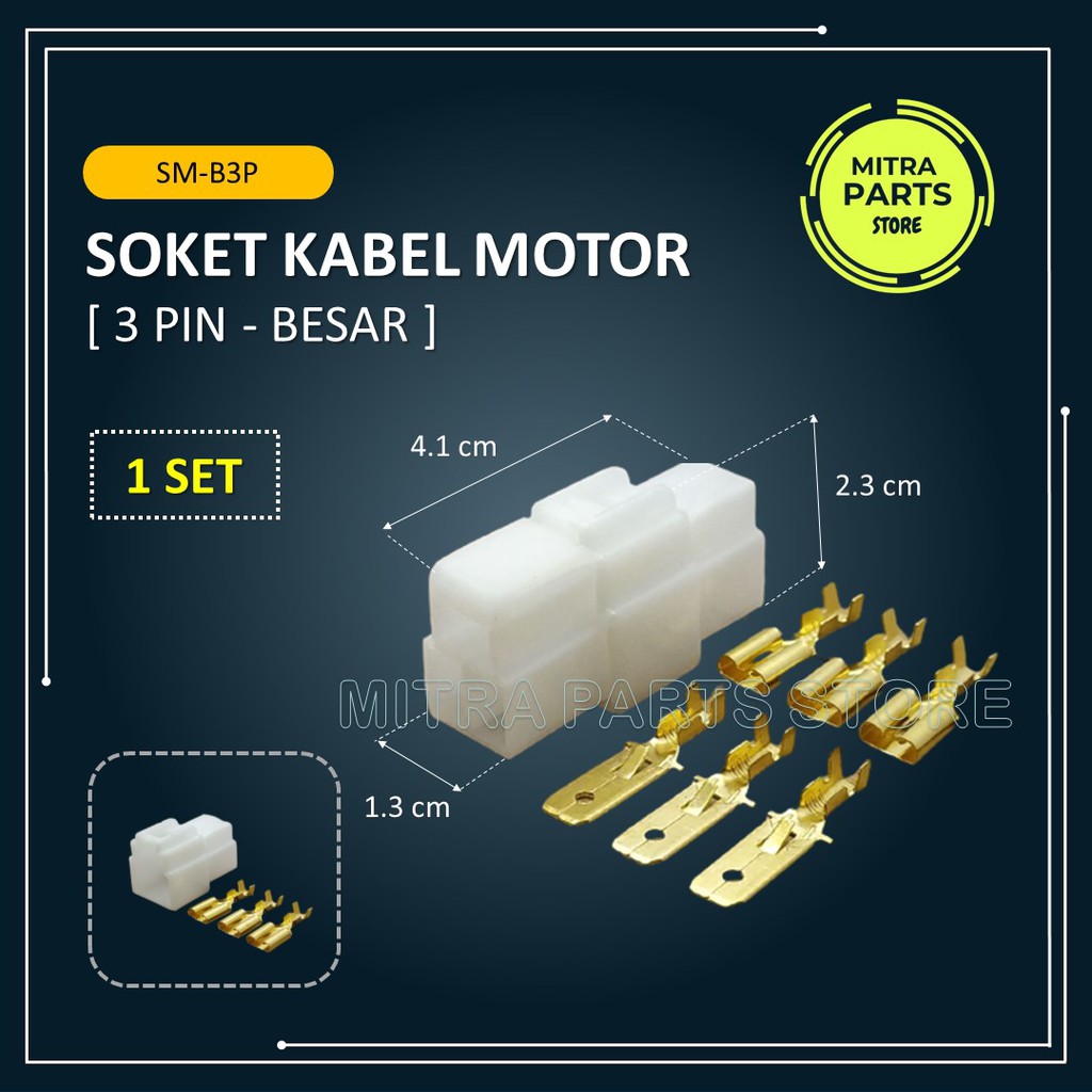 Jual Socket Soket Konektor Kabel Motor 3 Pin Besar 1 Set Termasuk Skun