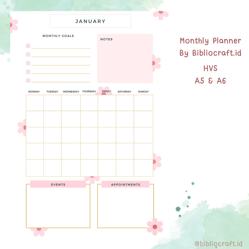 

Loose Leaf | Isi Binder Monthly Planner | 20 holes | 20 Lubang | 6 Holes | 6 Lubang - Flower Series by Bibliocraft.id