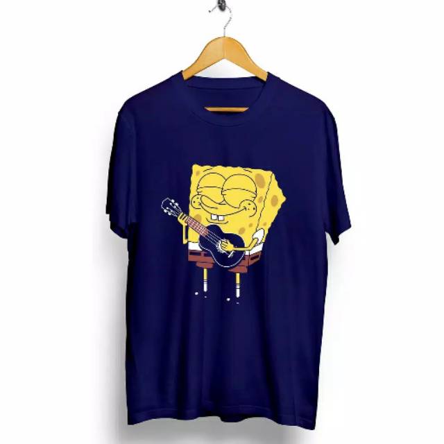 Fourfashion Kaos Pria Kaos SPONGEBOOB GITAR Navyblue CN681