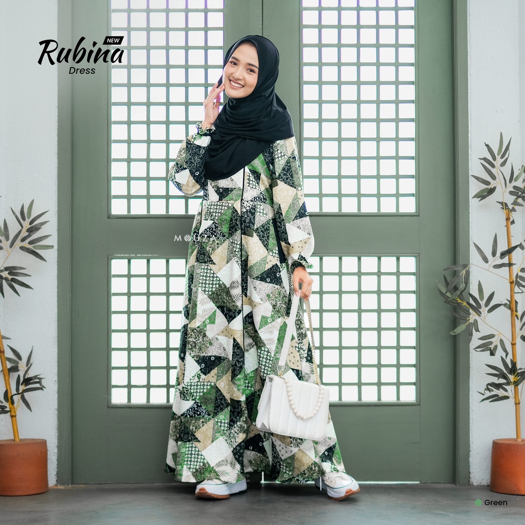 ORIGINAL GAMIS SYARI NEW RUBINA DRESS MOTIF BATIK KEKINIAN TERBARU LOKAL BRAND MOUZA INDONESIA BANDU