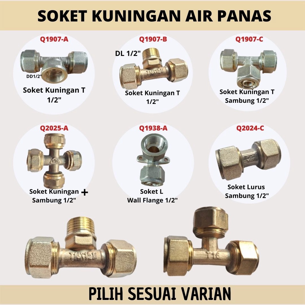 Sock Sambungan Pipa Air Panas Kuningan Elbow Drat Dalam Wall Flange Socket Drat Luar Sambung Selang Socket Male Female Air Panas