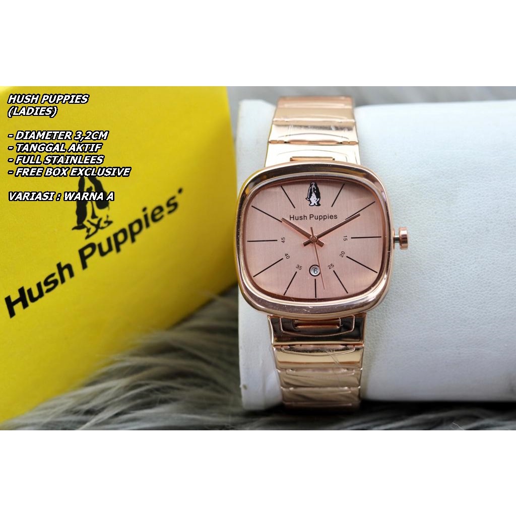 JAM TANGAN WANITA HUSH PUPPIES RANTAI BODY SEGI TANGGAL AKTIF