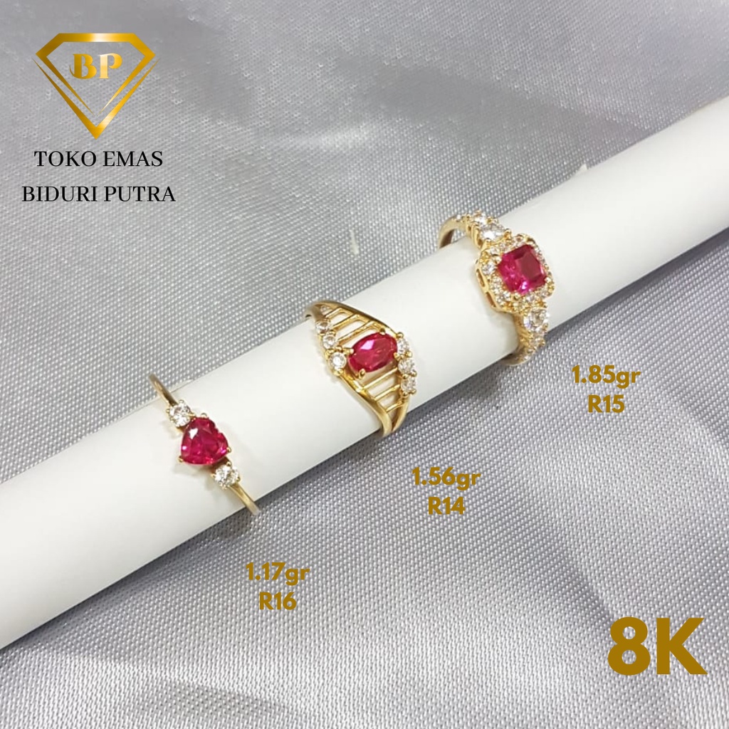 Cincin Solitaire Permata Merah Perhiasan Emas Asli Kadar 8K/375