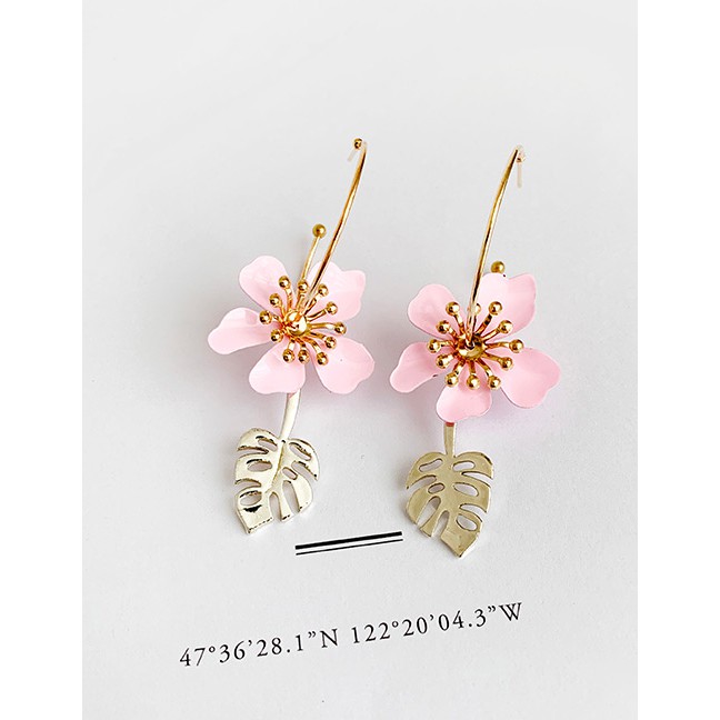 LRC Anting Tusuk Fashion Alloy Flower Leaf Stud Earrings F96688