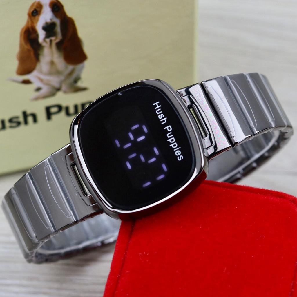 COD - JAM TANGAN FASHION WANITA HUSH PUPPIES LED 8509 UI TANGGAL AKTIF TALI RANTAI FREE BOX & BATERA