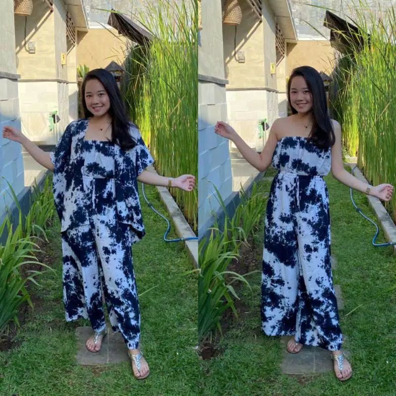 SET CARDIGAN 3 IN 1 OUTER KEMBEN KULOT TIE DYE SMOKE BALI MURAH