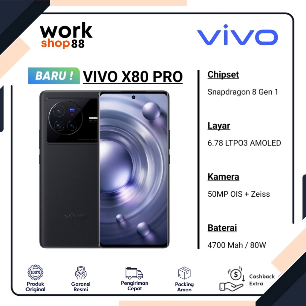 Produk Baru - HP Vivo X80 & X80 Pro 5G 12+4GB / 256GB - New Garansi Resmi Nasional 2 Tahun Original 