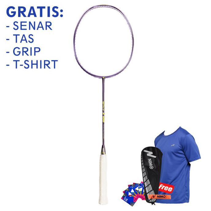VIRAL  NIMO Raket Badminton SPACE-X 100 Purple + GRATIS Tas dan Towel Grip