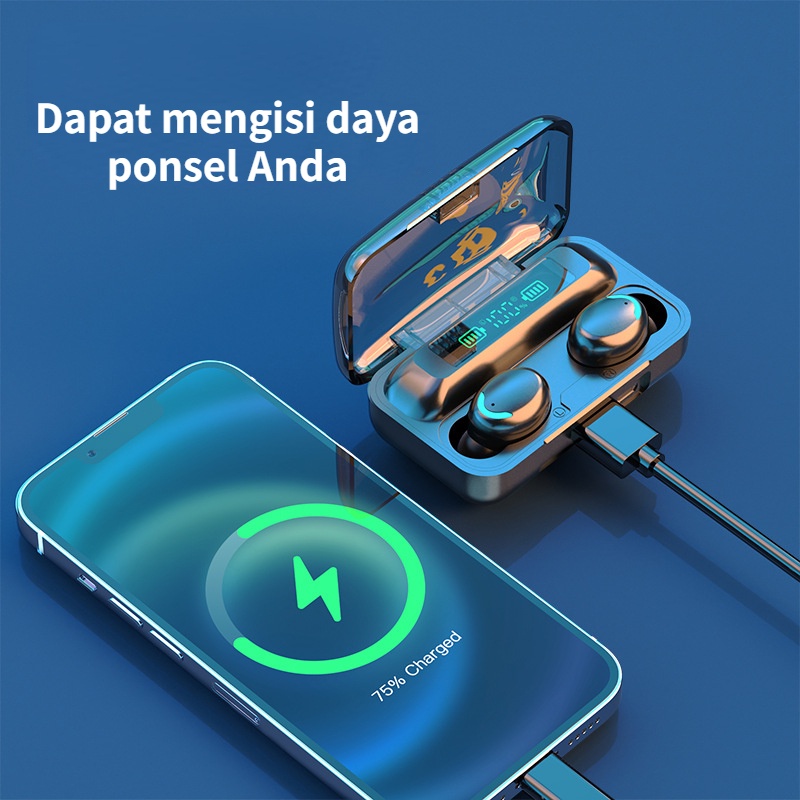 F9 Wireless Headphone Sport IPX7 Tahan Air 5.0 Bluetooth Earphone TWS 9D Stereo Sound Headset Dengan Earplug Kapasitas Tinggi Kotak Pengisian