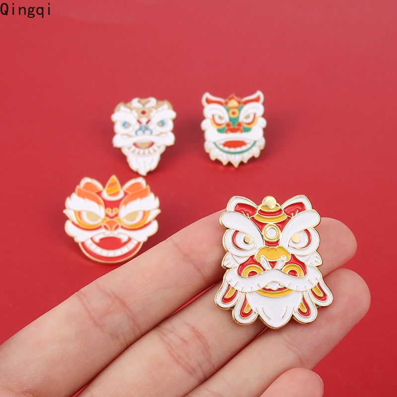 Bros Pin Enamel Desain Kartun Singa Menari Tradisional China Untuk Hadiah