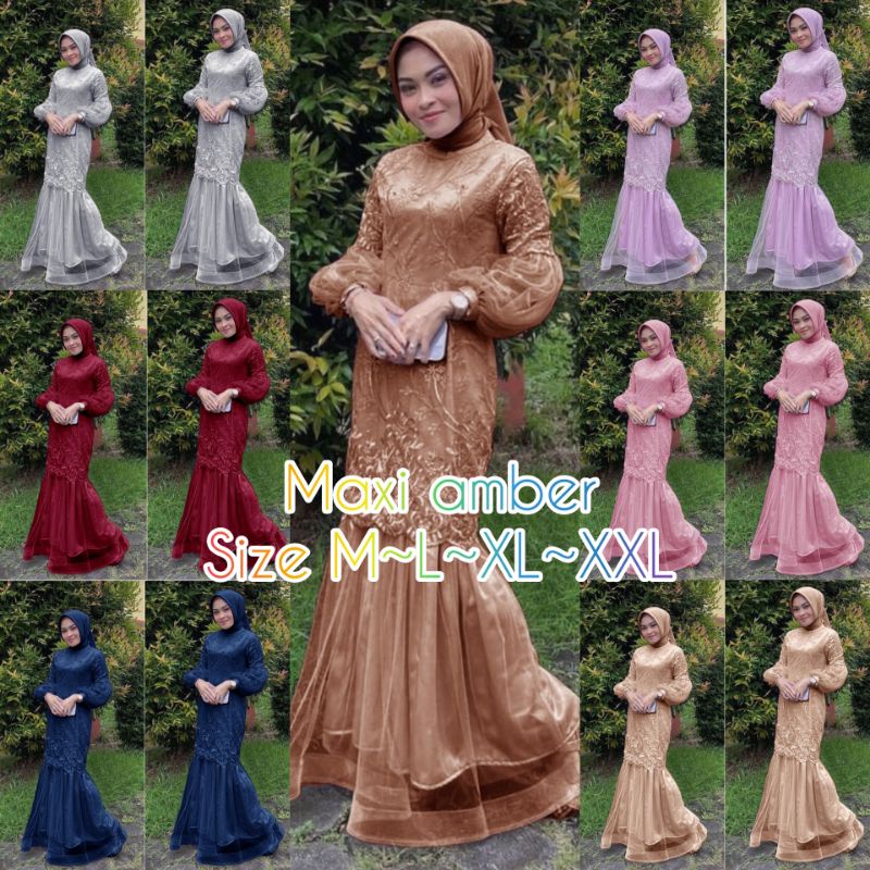 BISA COD✅ MAXI DUYUNG AMBER SIZE M-L-XL-XXL / DRESS DUYUNG WANITA / MAXI DUYUNG BRUKAT / DRESS PESTA