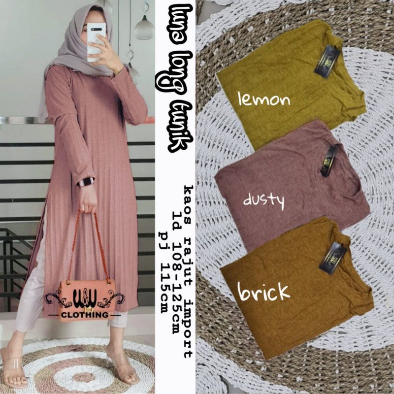 Luna Long Tunik By W&w, Kaos Rajut Import