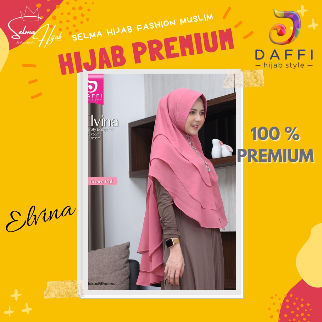 Daffi Hijab Jilbab Instan Khimar 3 layer Syari Elvina Murah Bahan Kualitas Premium Ceruty Babydoll