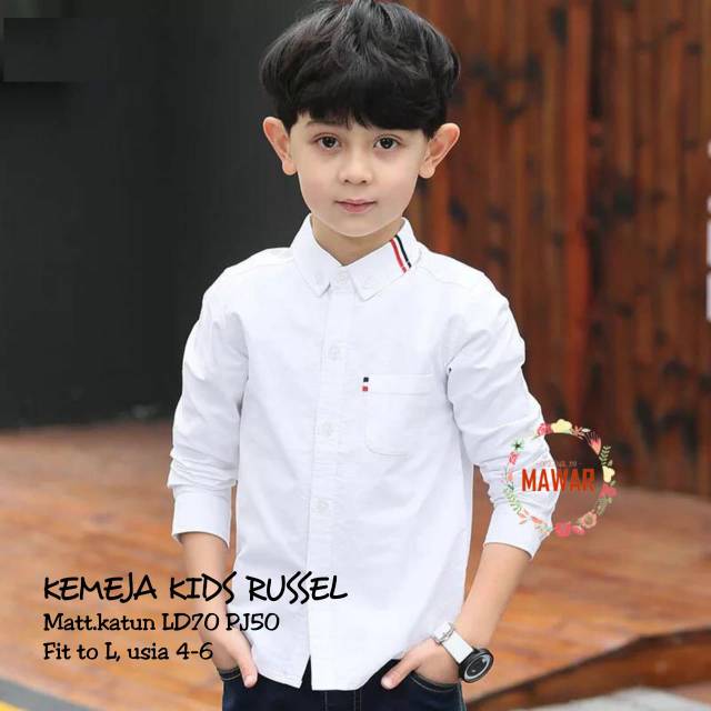 Kemeja anak russel/kemeja anak polos/kemeja anak putih