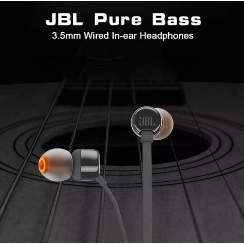 Jbl T110 Headset Earphone Earbuds Sport Musik Stereo Deep Bass Kabel Jack 3.5mm Dengan Mic