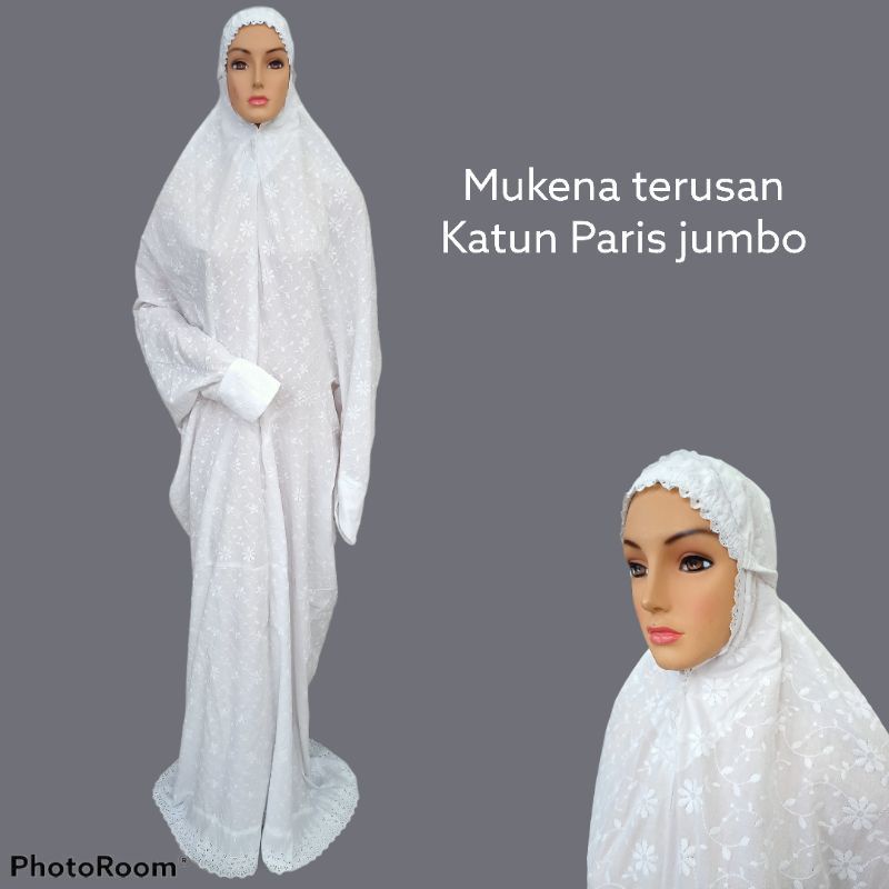 mukena terusan mukena lajuran bahan katun paris full bordir