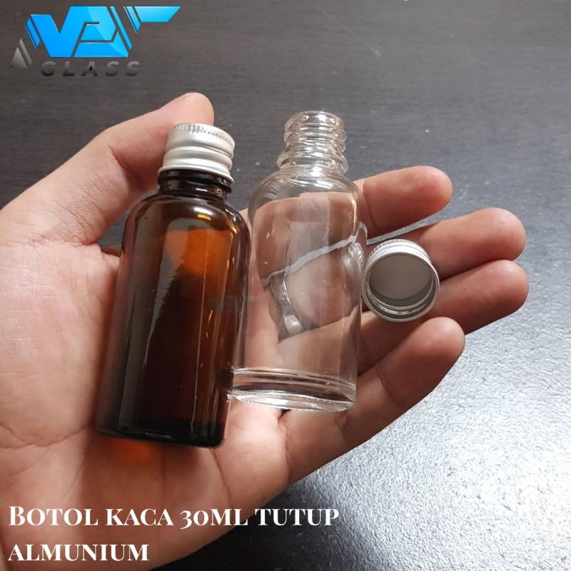 botol kaca 30ml tutup ulir  / botol kaca tutup ulir almunium