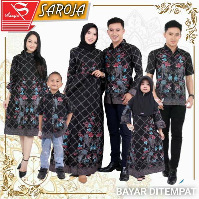 Saroja (021) Couple Keluarga Batik Gamis Batik Katun Premium Motif Jaring