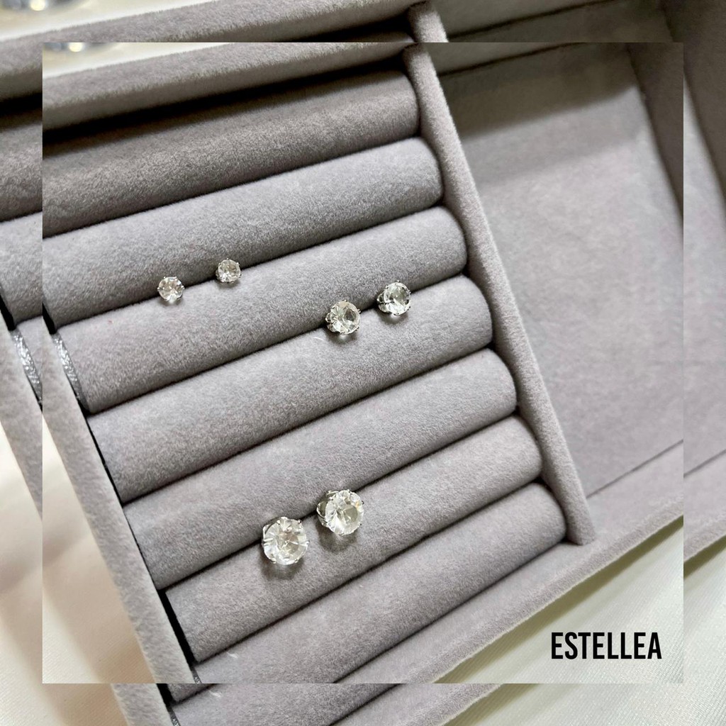 Anting Tusuk/Anting Giwang Diamond Look Lapis Emas Putih Silver Berlian by Estellea