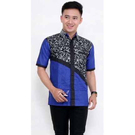 Kemeja Batik Kombinasi Pria Lengan Pendek Size M, L, XL, XXL ( ORIGINAL )