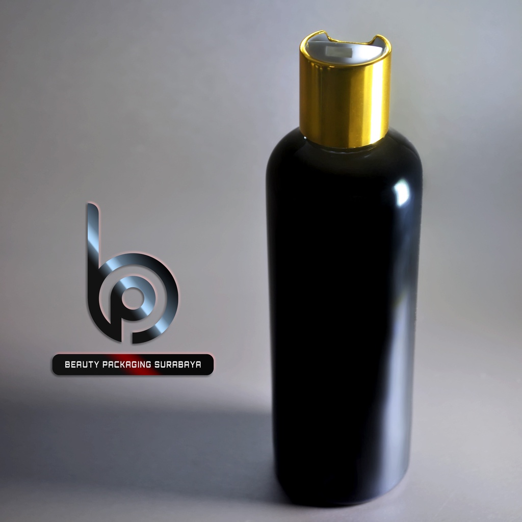 Botol Plastik PET 250ml BR Hitam Tutup Presstop Luxury Neck