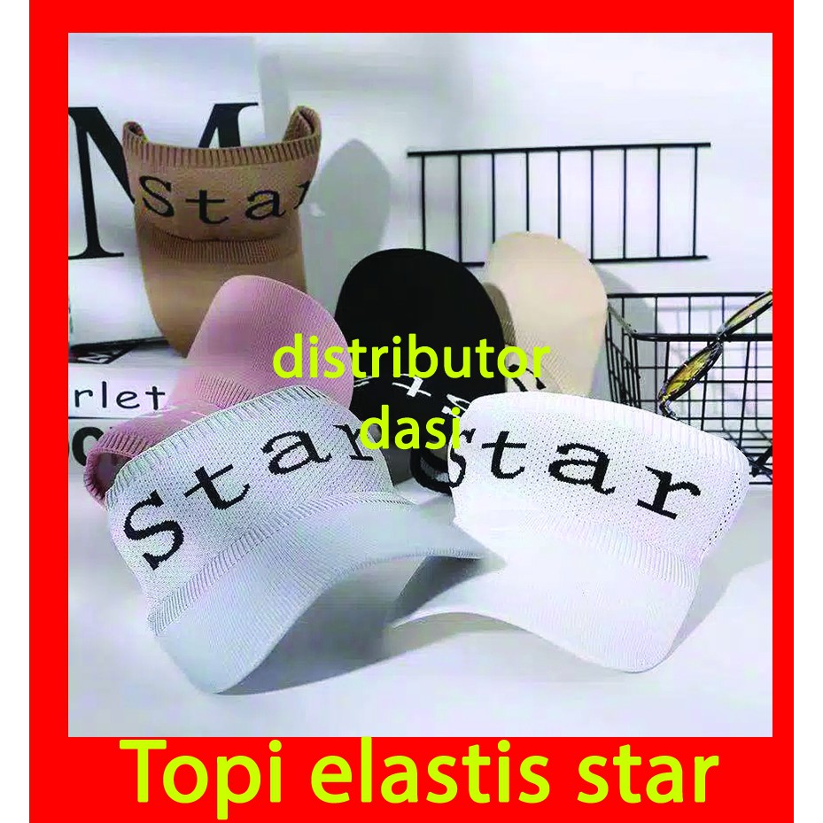 Topi wanita sport sun visor bahan rajut elastis motif star ready stok