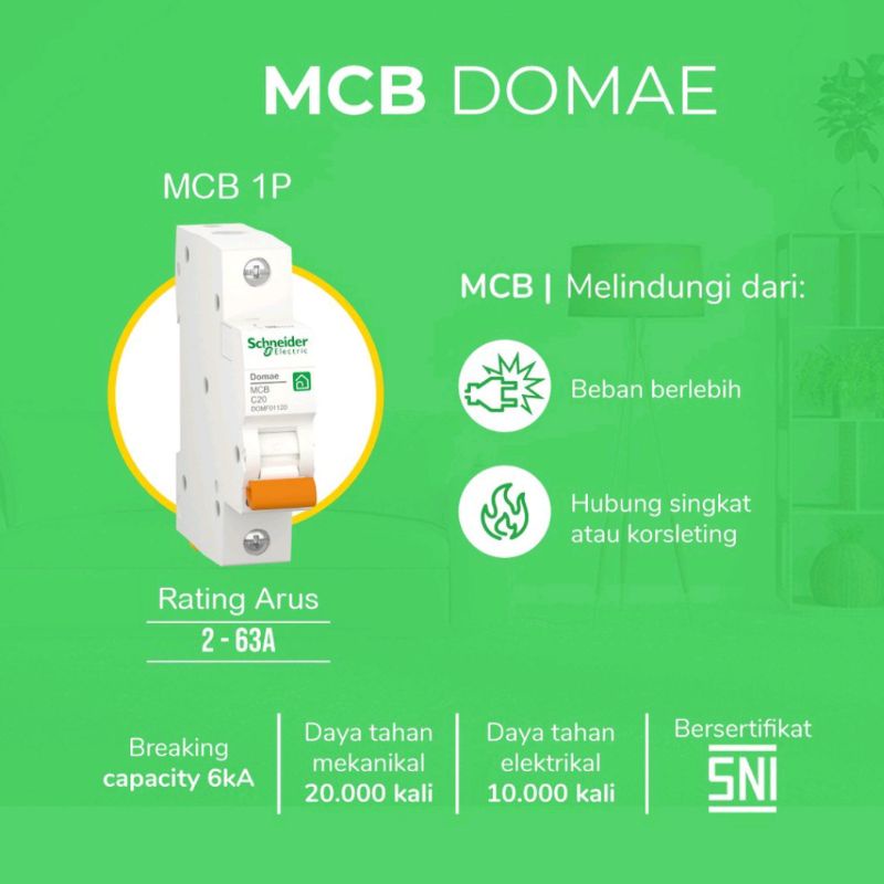 MCB Schneider 2A 1Phase New Domae MCB Pemutus Arus Sneider 2 Ampere