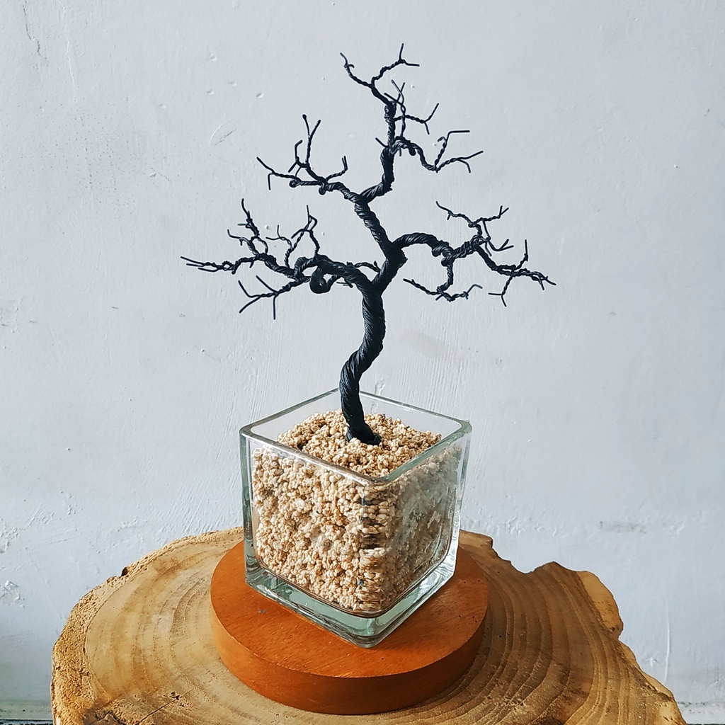 Bonsai Artificial Bonsai Gersang Hiasan Dinding Pajangan Dinding Pohon Kawat Pot Kotak Kerajinan Tan