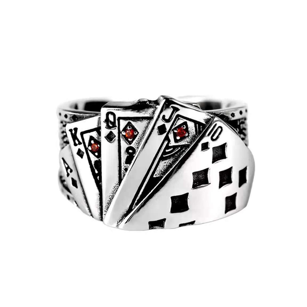 Huluboy Cincin Terbuka Adjustable Model Kartu Poker Gaya Retro Untuk Unisex / Pria / Wanita / Pesta