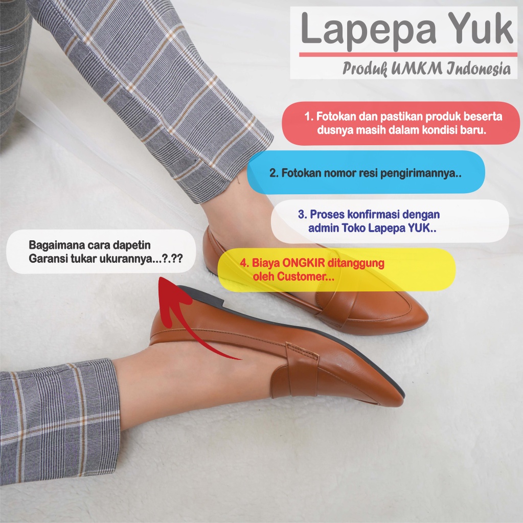 LAPEPA YUK - Sepatu Flat Shoes Wanita TITIAN Untuk Kerja kantor Spatu Flatshoes Ballerina Cewek Kuliahan Jalan Santai Casual Empuk Nyaman Slop Lancip Warna BROWN Coksu Cokelat Selop Premium Original Kekinian Terbaru Shoes ORI Mall Official Store