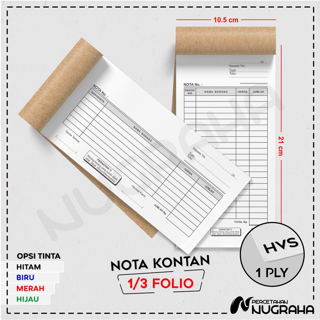 

NOTA UKURAN 1/3 FOLIO 1 RANGKAP / BUKU NOTA KONTAN Isi 50 lembar