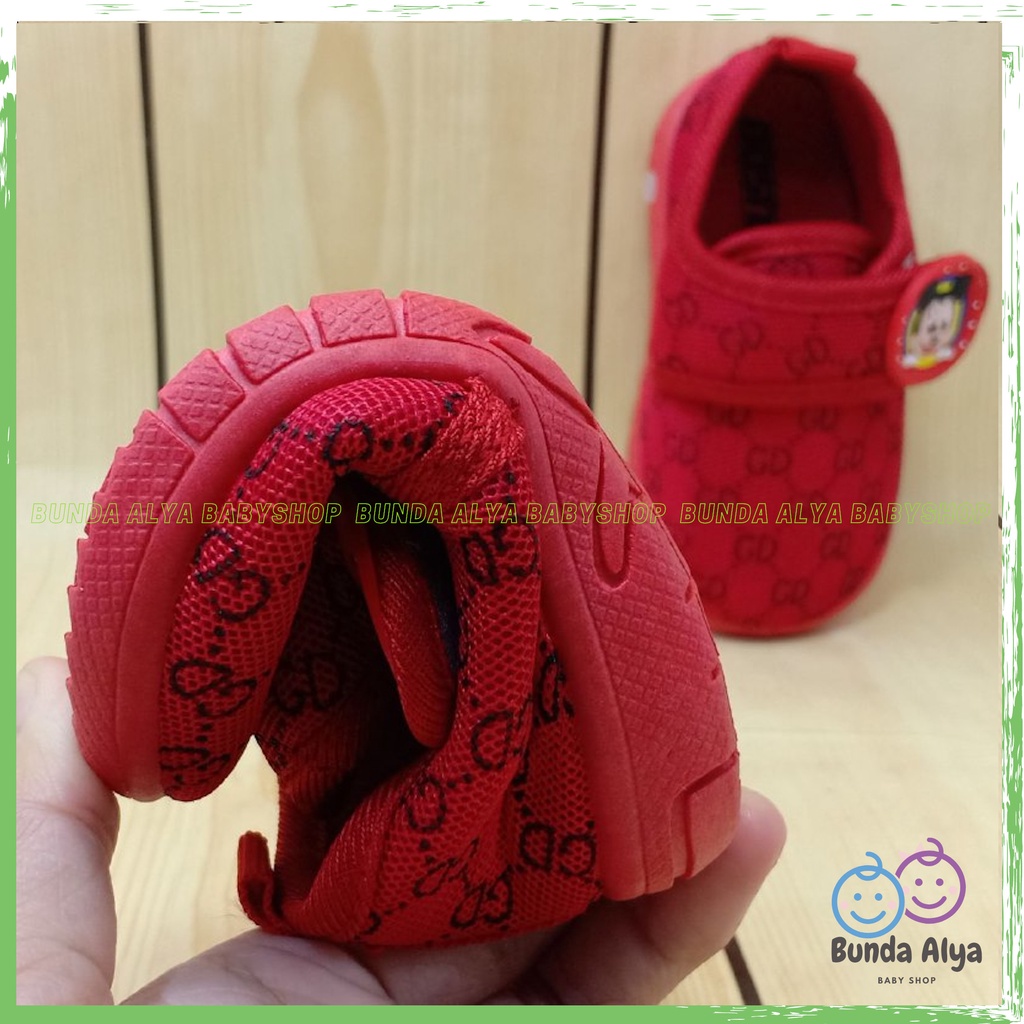 Sepatu Anak Laki Laki IMPORT Usia 6 Sampai 18 Bulan Lentur - Sepatu Anak Cowok Elastis MERAH Bunyi Toet Alas Karet Anti Licin Sepatu Bayi Import