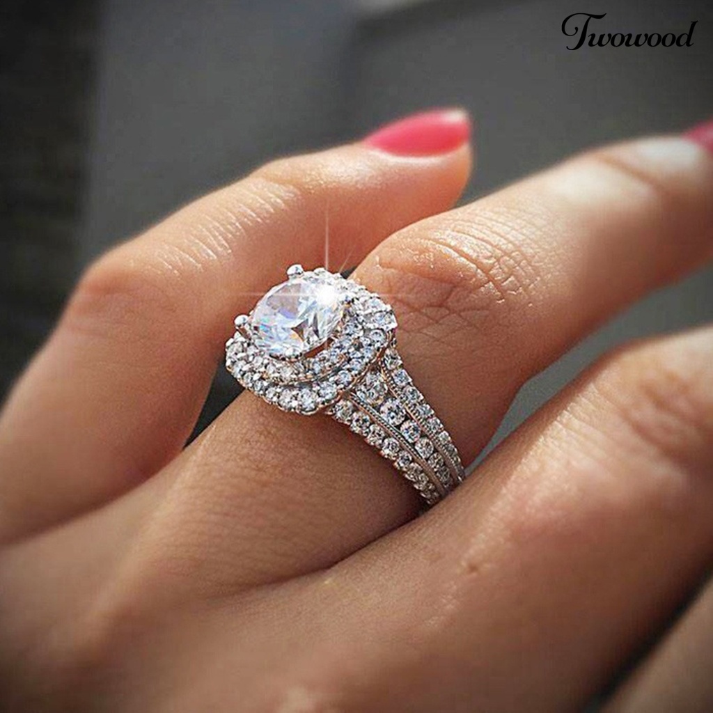 Cincin Berlian Imitasi Model Double Layer Untuk Wanita