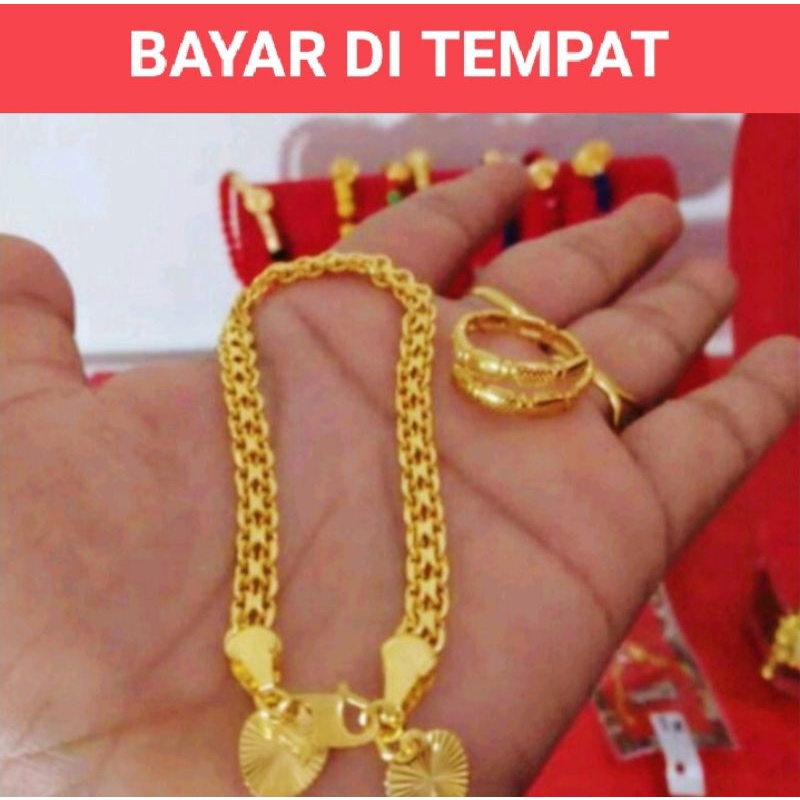 SET GELANG FREE CINCIN RANTAI LAPIS EMAS 24 K