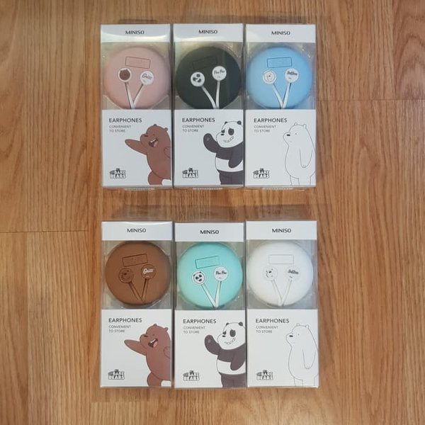 Miniso official In-earphones Headset Earphone We Bare Bears 2.0-round storage earphones