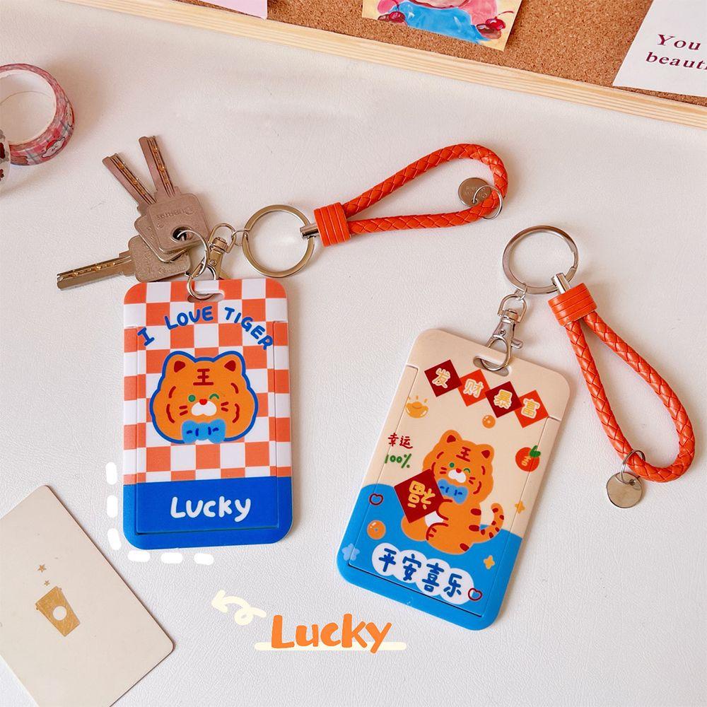 Lanfy Wanita Gantungan Kunci Key Holder Paduan Unik Slide Cover Desain Kartun Penutup Kartu Bus Beruang Anak Hadiah Gantungan Kunci Ornamen