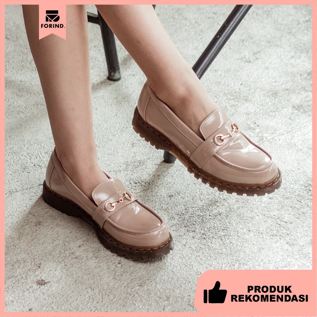 Odelia Khaki Oxford | Sepatu Loafers Tanpa Tali Wanita Casual Kerja Formal Kantor Original Laki | FORIND x Nazreal