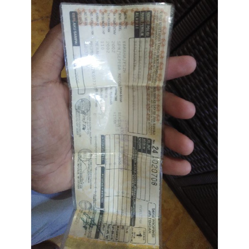 Dokumen STNK motor Yamaha F1ZR