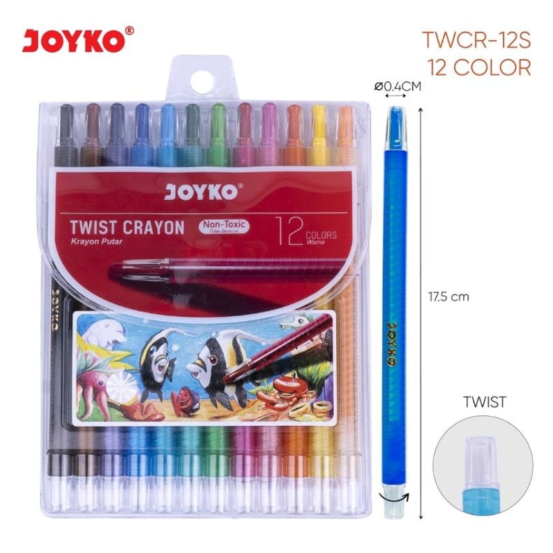 Crayon Putar Joyko Ukuran Panjang - 12 Warna