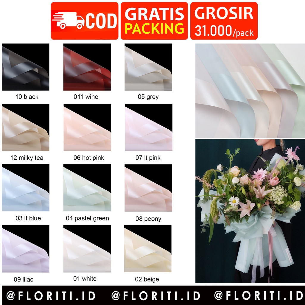 (20 Lembar) Kertas Buket Cellophane Bold Frame/Macaron Flower Wrapping