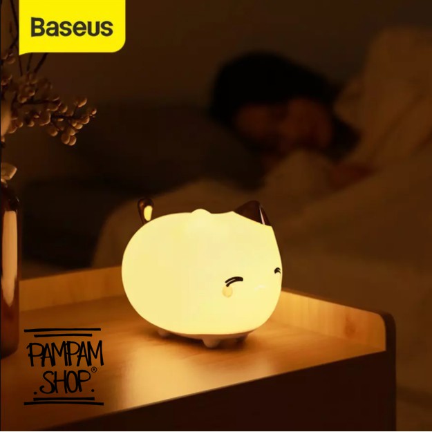 BASEUS ORIGINAL Lampu Tidur Kamar Kitty Kucing Sensor Sentuh Night Sleep Lamp Cat Silicone Ori