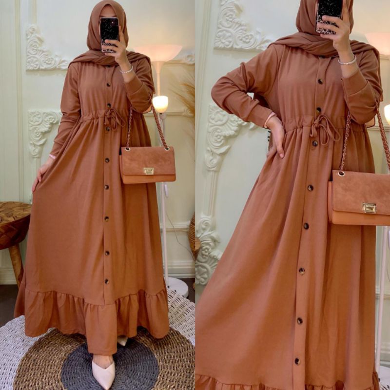 Gamis kancing rempel bawah//gamis serut