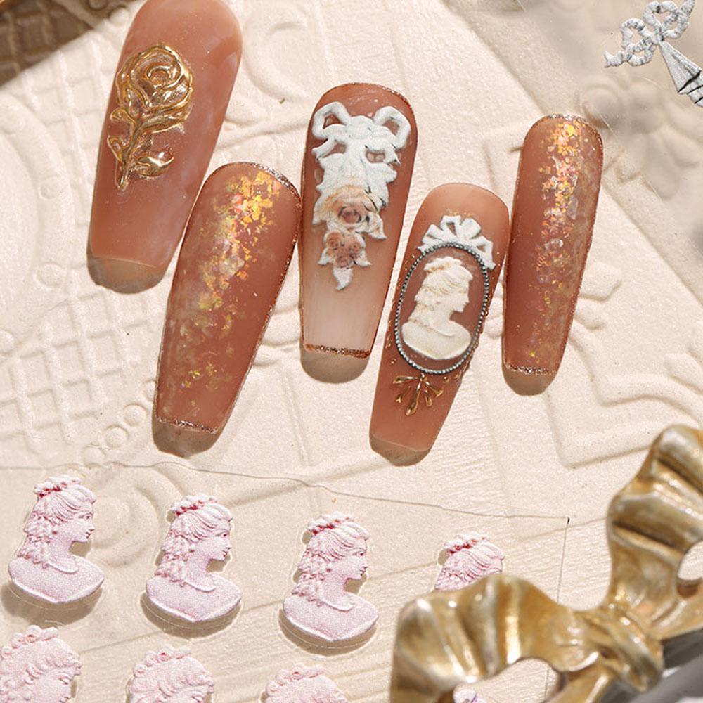 Mxbeauty 5D Stiker Kuku Timbul Salon Gaya Eropa Love Hati Mutiara Bunga Retro Rococo Nail Art Dekorasi