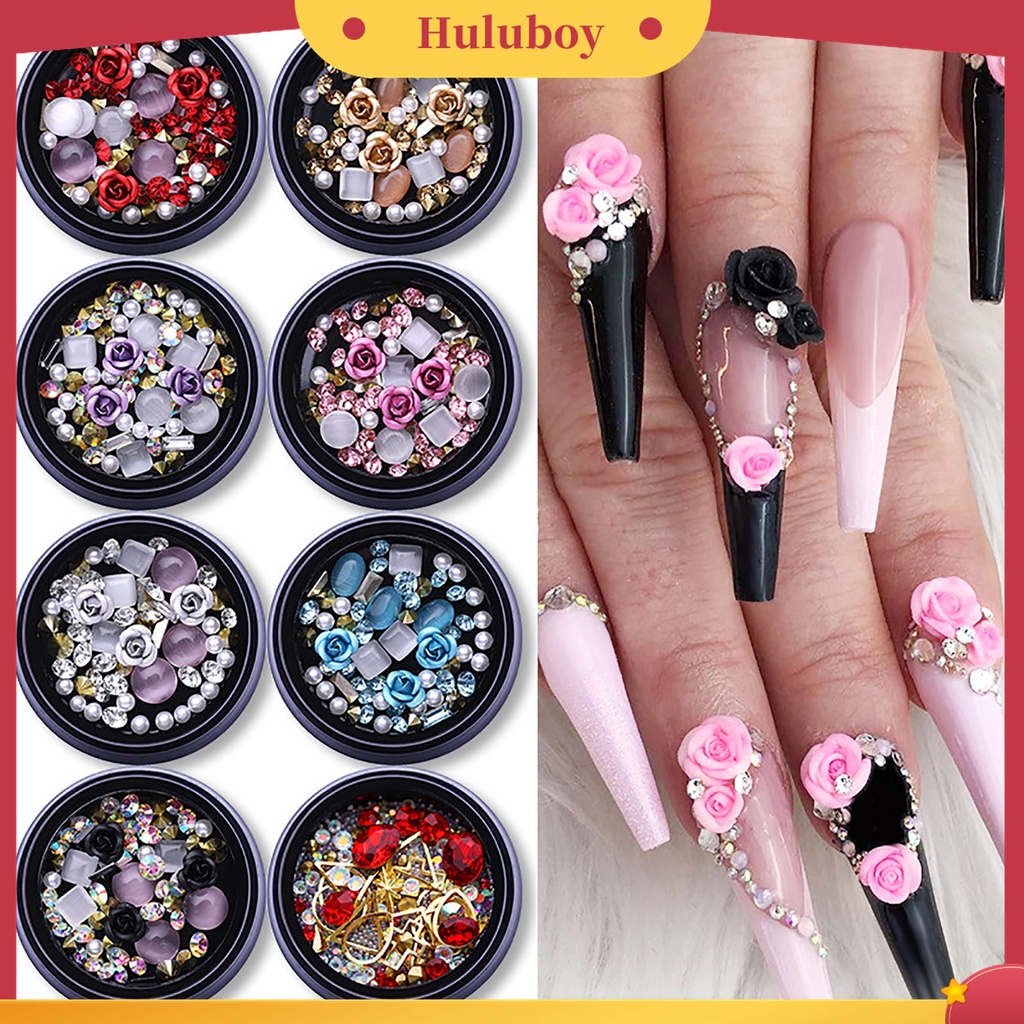 Huluboy Huluboy♡ Patch Sequin Glitter Berlian Imitasi Hollow Campur Untuk Dekorasi Manicurenail Art DIY