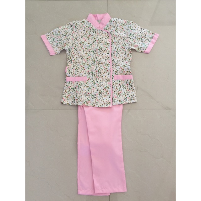 Seragam suster cheerful pink bunga2 celana panjang katun jepang