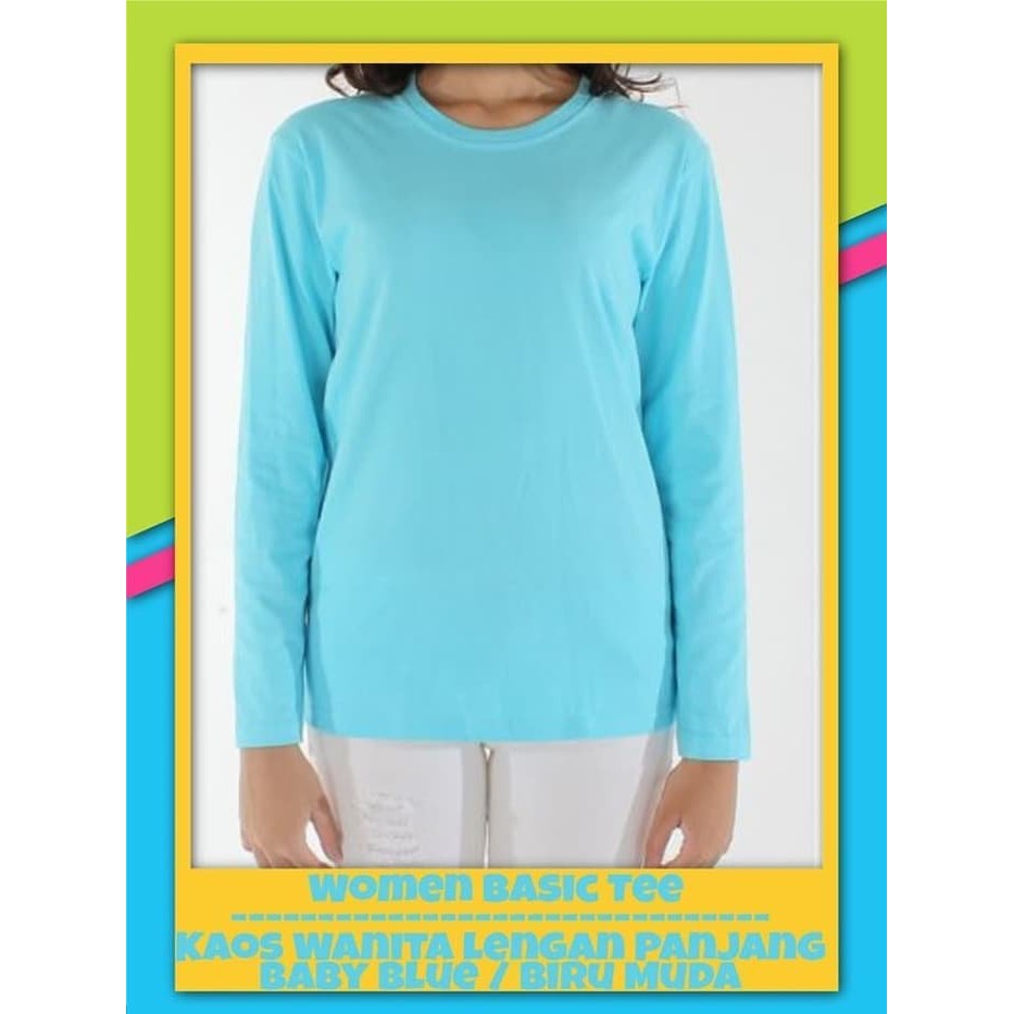 kaos polos biru muda/lengan panjang/kaos wanita/oblong polos biru muda