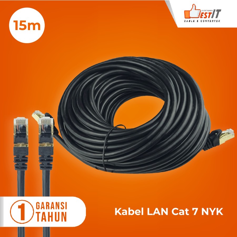 Kabel Lan SSTP Cat7 Ethernet Network 10Gbps Gold Plated RJ45 15 Meter NYK