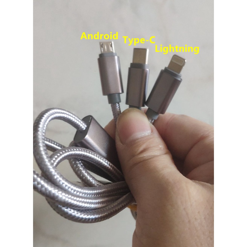 Kabel USB NYLON 3in1 | Kabel Androi,Type C dan 3in1