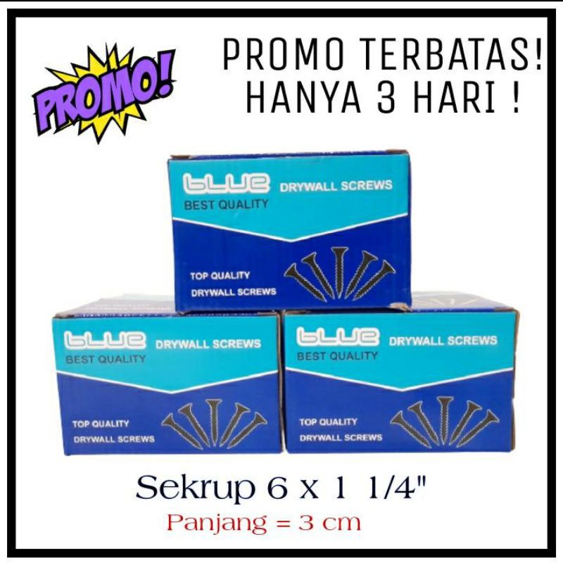 Skrup Sekrup Gypsum Ukuran 1 1/4 inch (3 cm) / Drywall Screw / Baut Gipsum Hitam per ktoak